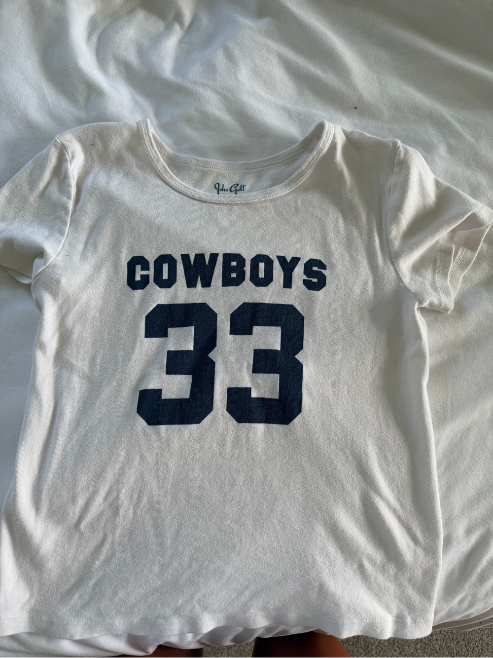 Brandy Melville White Tee with Navy 'COWBOYS 33' Graphic